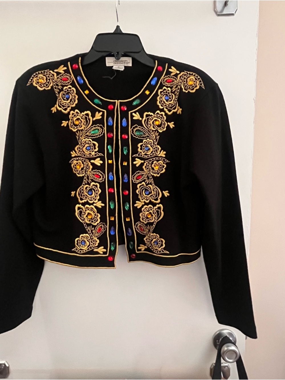 Vintage Embroidered Black Beaded Cropped Design Assets Jacket